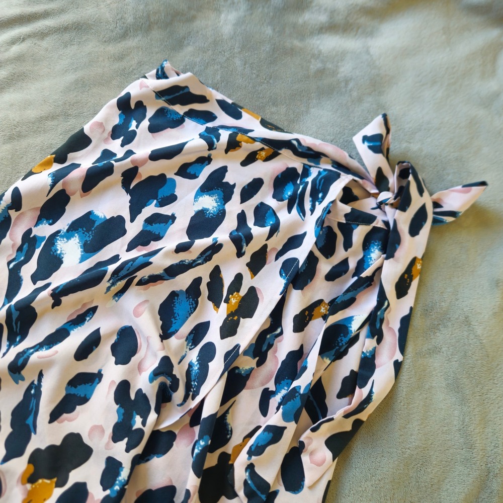 Newchoice Pink Blue Abstract Leopard Print Wrap Midi Skirt Size Small Swim